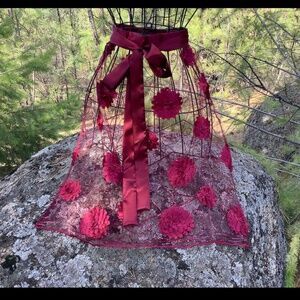 Wine Dark Red mesh lace Apron Ribbon Floral design Dirndl Aprons Wedding Costume